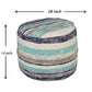 18" Blue Cotton Cylinder Striped Pouf Ottoman