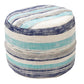 18" Blue Cotton Cylinder Striped Pouf Ottoman