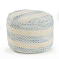 18" Ivory And Green Cotton Blend Round Striped Pouf Ottoman