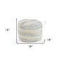 18" Ivory And Green Cotton Blend Round Striped Pouf Ottoman