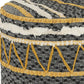 18" Black Cotton Cylinder Striped Pouf Ottoman