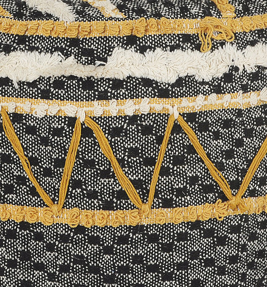 18" Black Cotton Cylinder Striped Pouf Ottoman