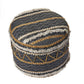 18" Black Cotton Cylinder Striped Pouf Ottoman