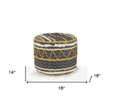18" Black Cotton Striped Cylinder Pouf Ottoman