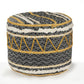 18" Black Cotton Striped Cylinder Pouf Ottoman