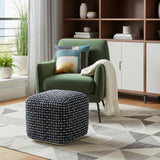 16" Black Upholstery Geometric Pouf Ottoman