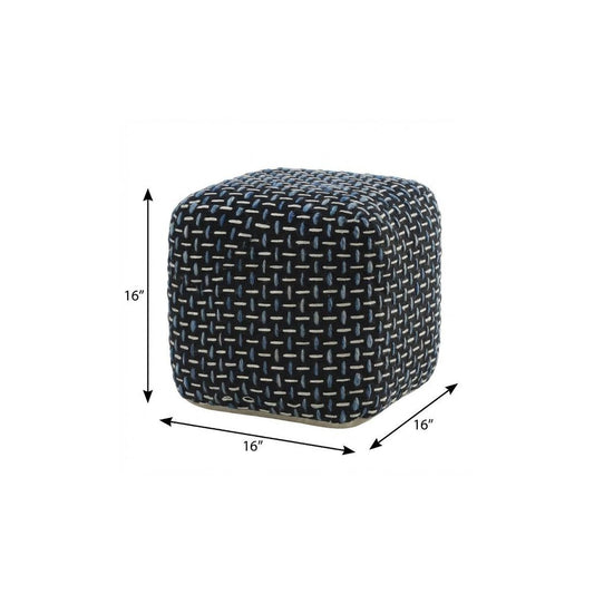 16" Black Upholstery Geometric Pouf Ottoman
