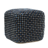 16" Black Fabric Geometric Pouf Ottoman