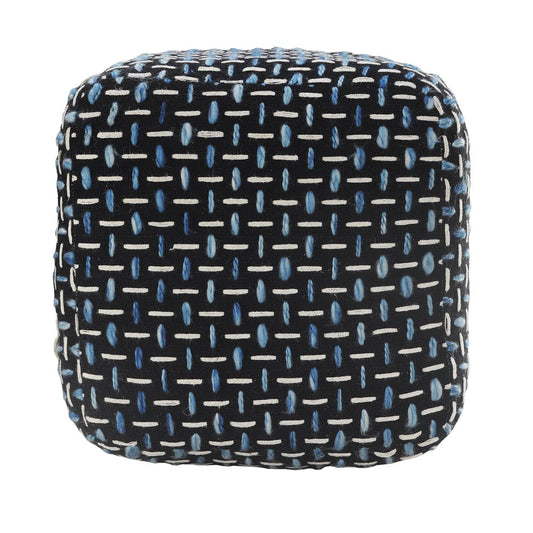 16" Black Fabric Geometric Pouf Ottoman