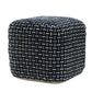 16" Black Fabric Geometric Pouf Ottoman