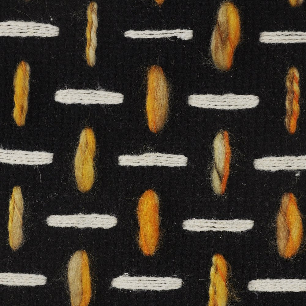 16" Black Fabric Geometric Pouf Ottoman