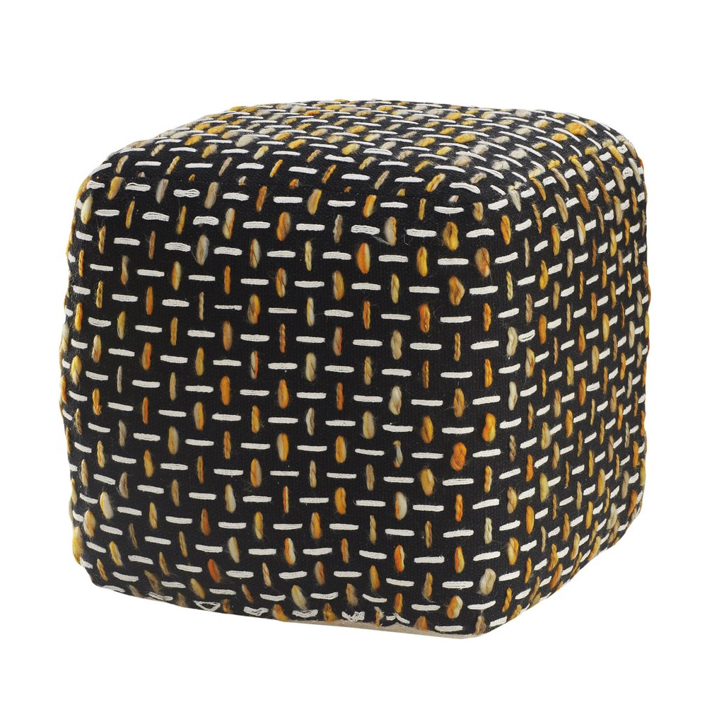 16" Black Fabric Geometric Pouf Ottoman