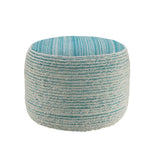 18" Blue Fabric Cylinder Striped Pouf Ottoman