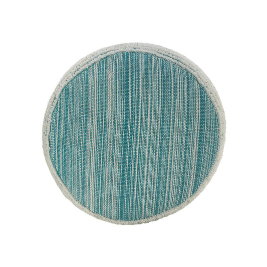 18" Blue Fabric Cylinder Striped Pouf Ottoman