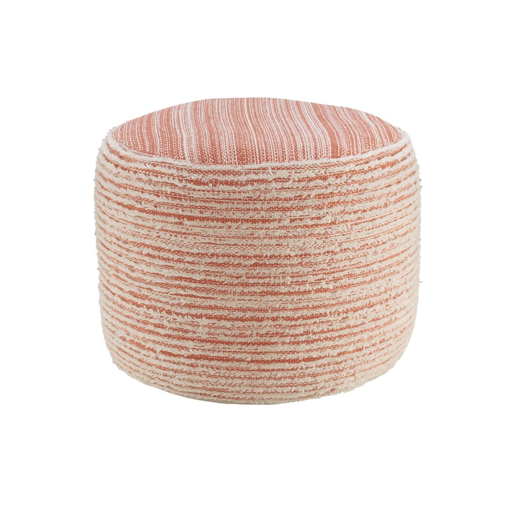 18" Pink Fabric Cylinder Striped Pouf Ottoman
