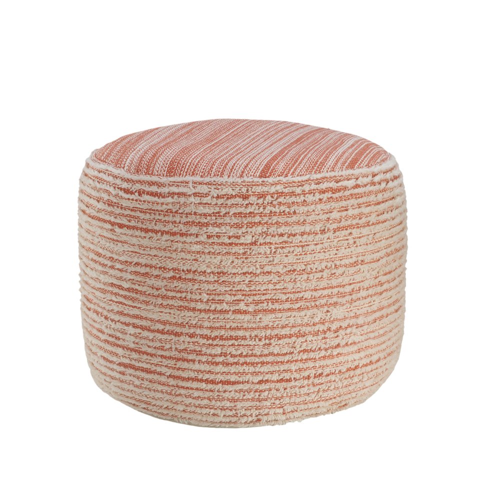 18" Pink Fabric Cylinder Striped Pouf Ottoman