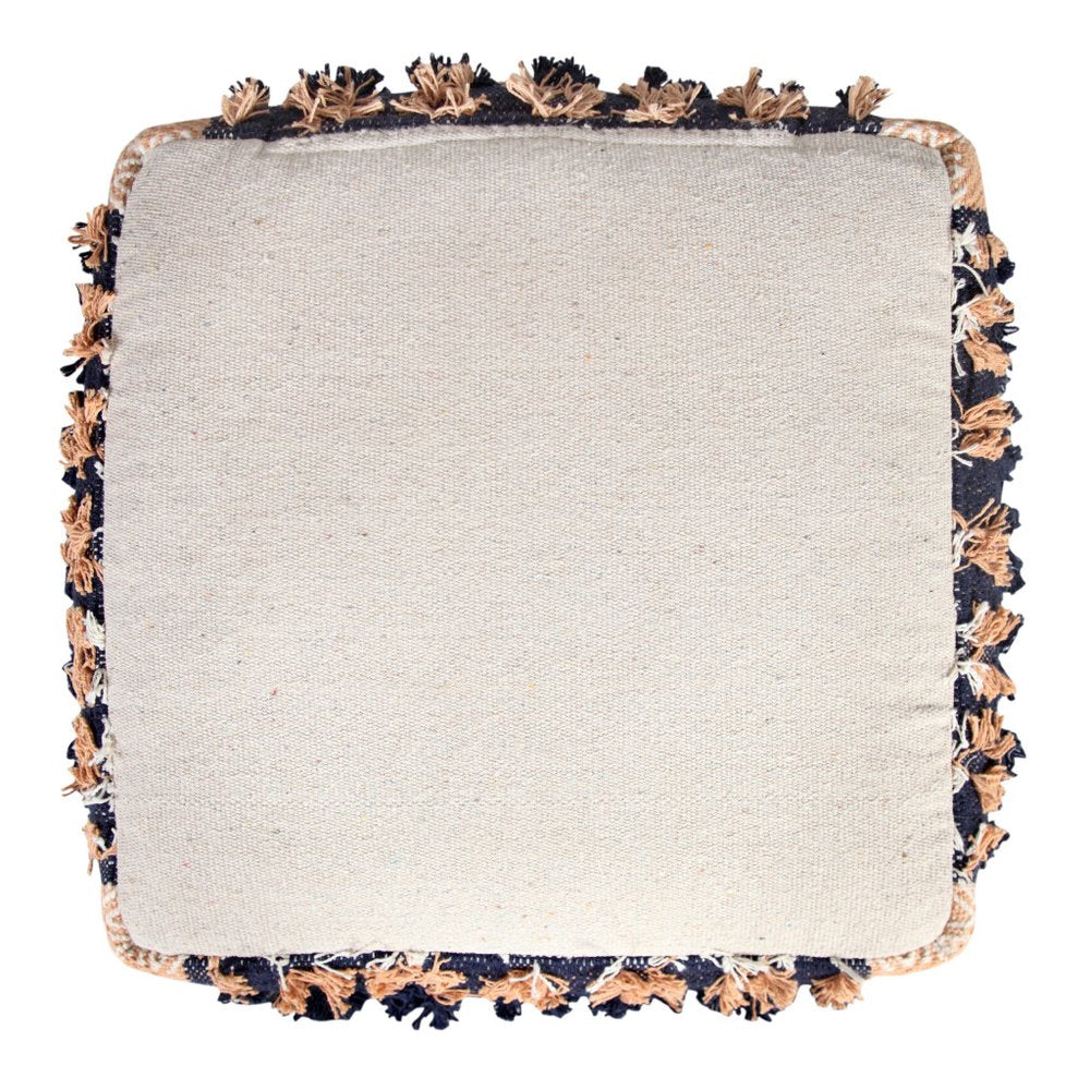 18" Blue Cotton Geometric Pouf Ottoman