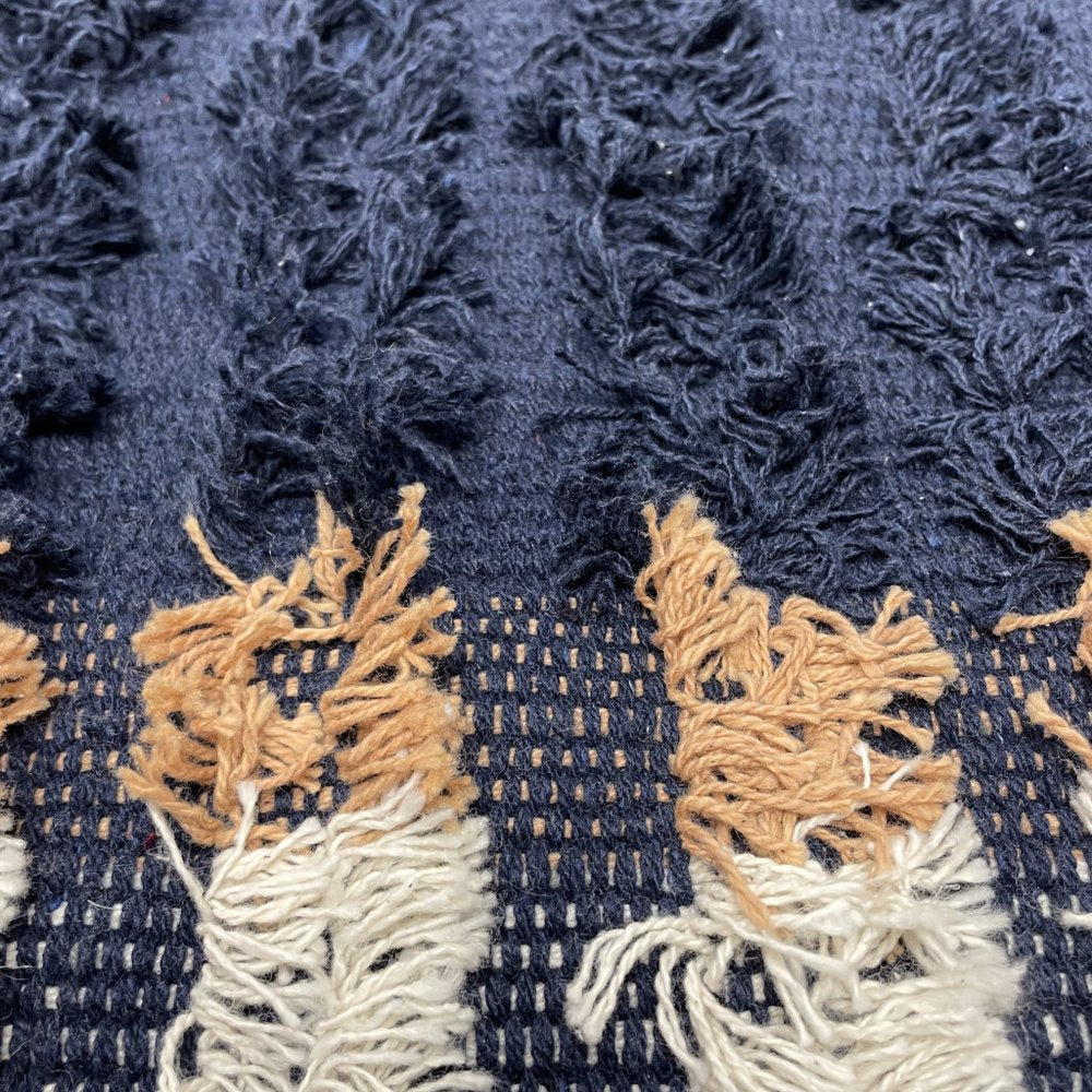 18" Blue Cotton Geometric Pouf Ottoman