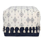 18" Natural And Navy Blue Cotton Medallion Pouf Ottoman