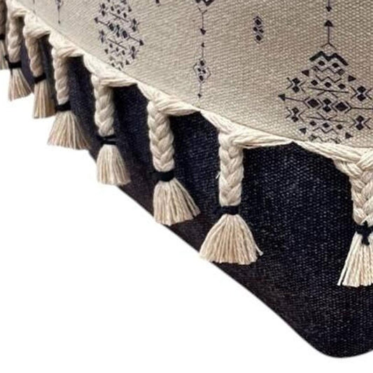 18" Natural And Navy Blue Cotton Medallion Pouf Ottoman