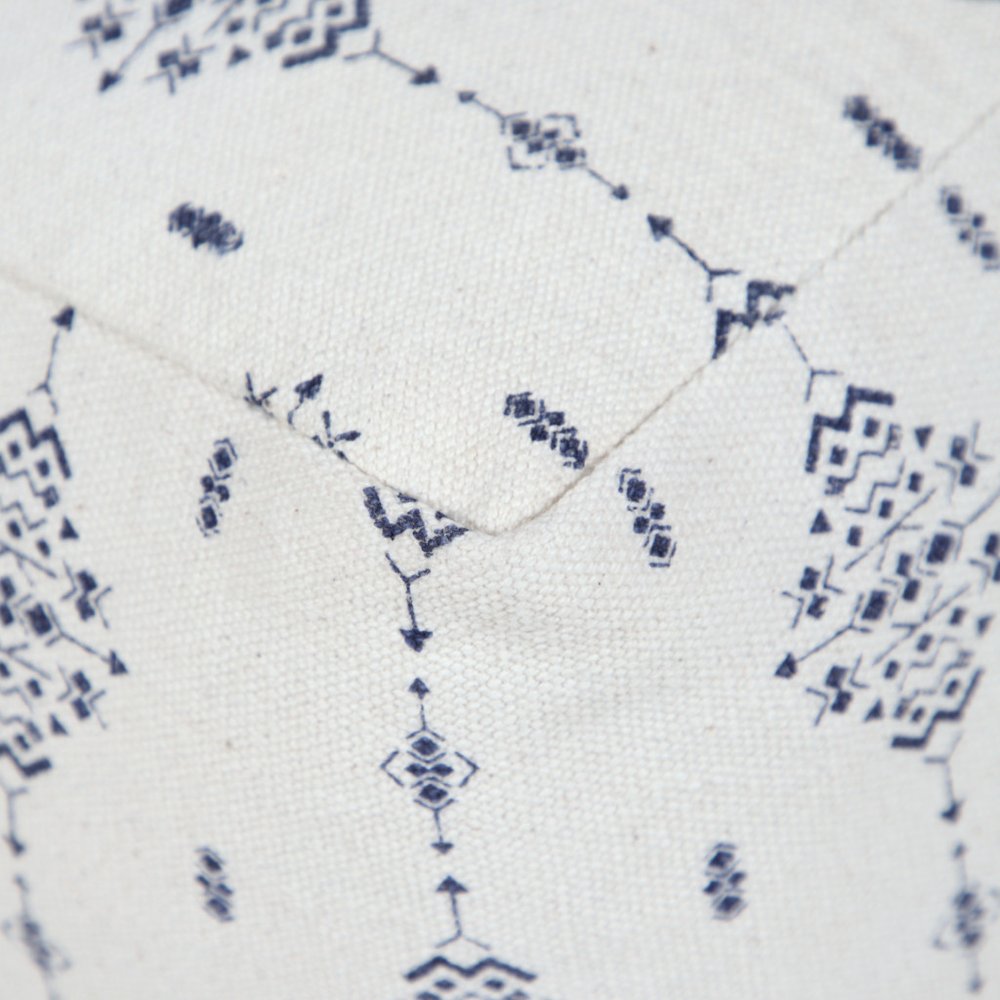 18" Natural And Navy Blue Cotton Medallion Pouf Ottoman