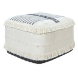 18" White Cotton Striped Pouf Ottoman