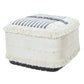 18" White Cotton Striped Pouf Ottoman