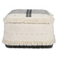 18" White Cotton Striped Pouf Ottoman