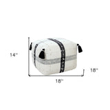 18" Black Cotton Striped Pouf Ottoman