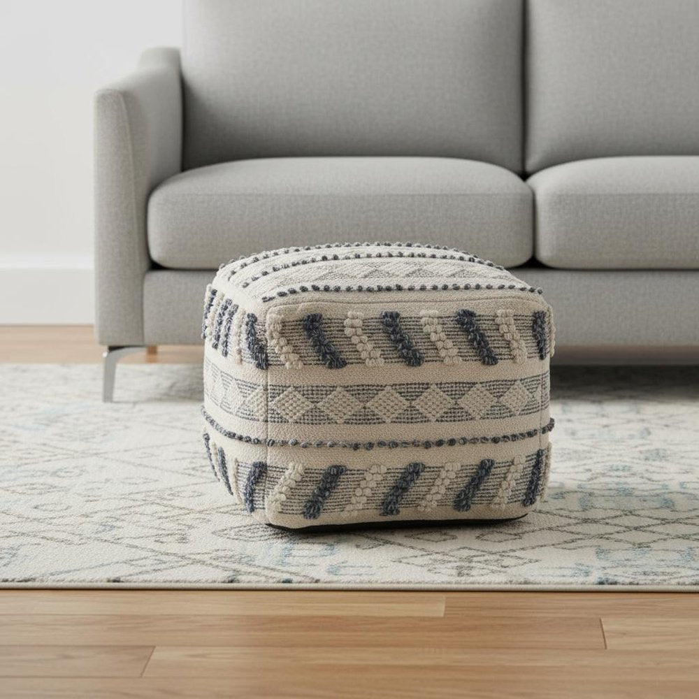 18" Blue Striped Pouf Ottoman