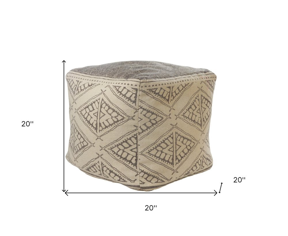 20" Beige Cotton Tribal Pouf Ottoman