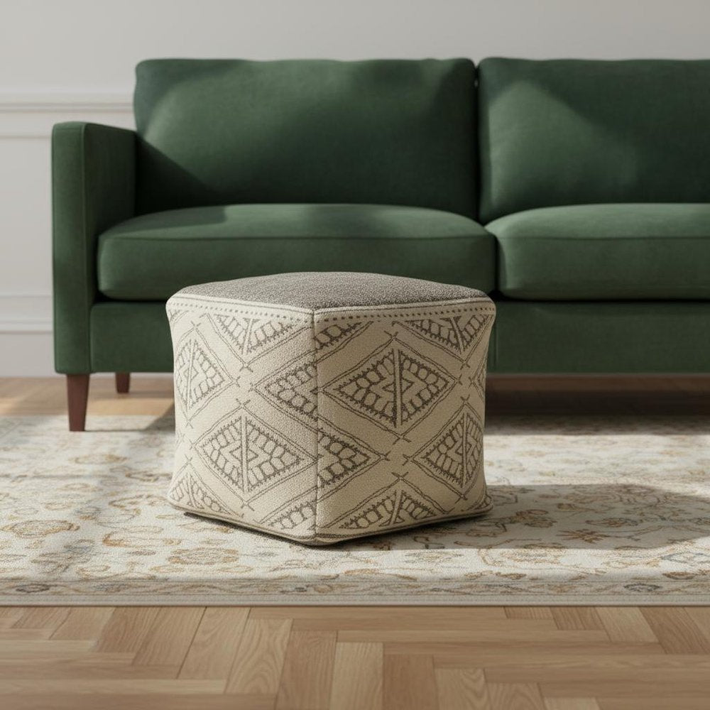 20" Beige Cotton Tribal Pouf Ottoman
