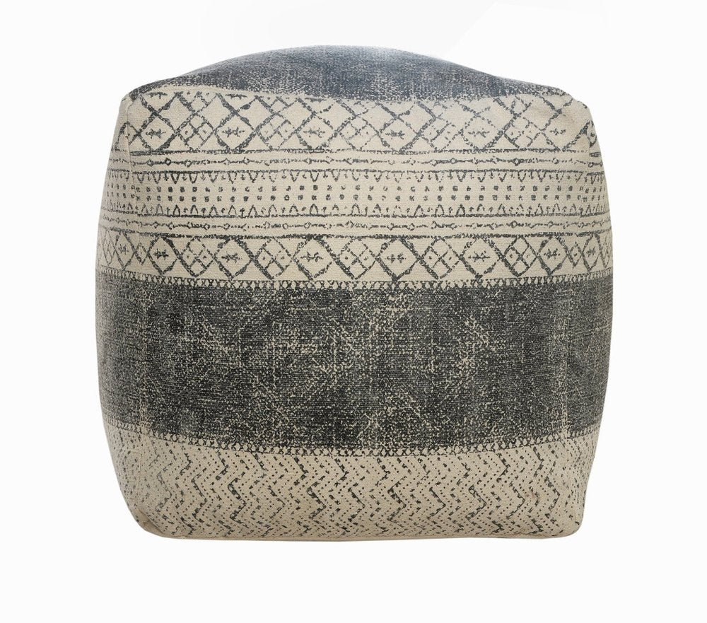 20" Cream Cotton Tribal Pouf Ottoman