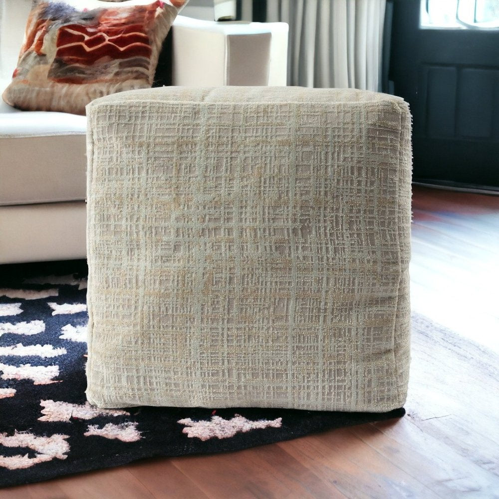18" Beige Abstract Pouf Ottoman