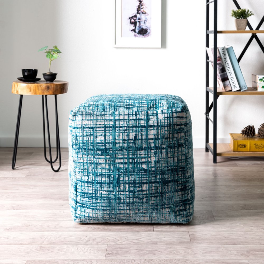 18" Beige Abstract Pouf Ottoman