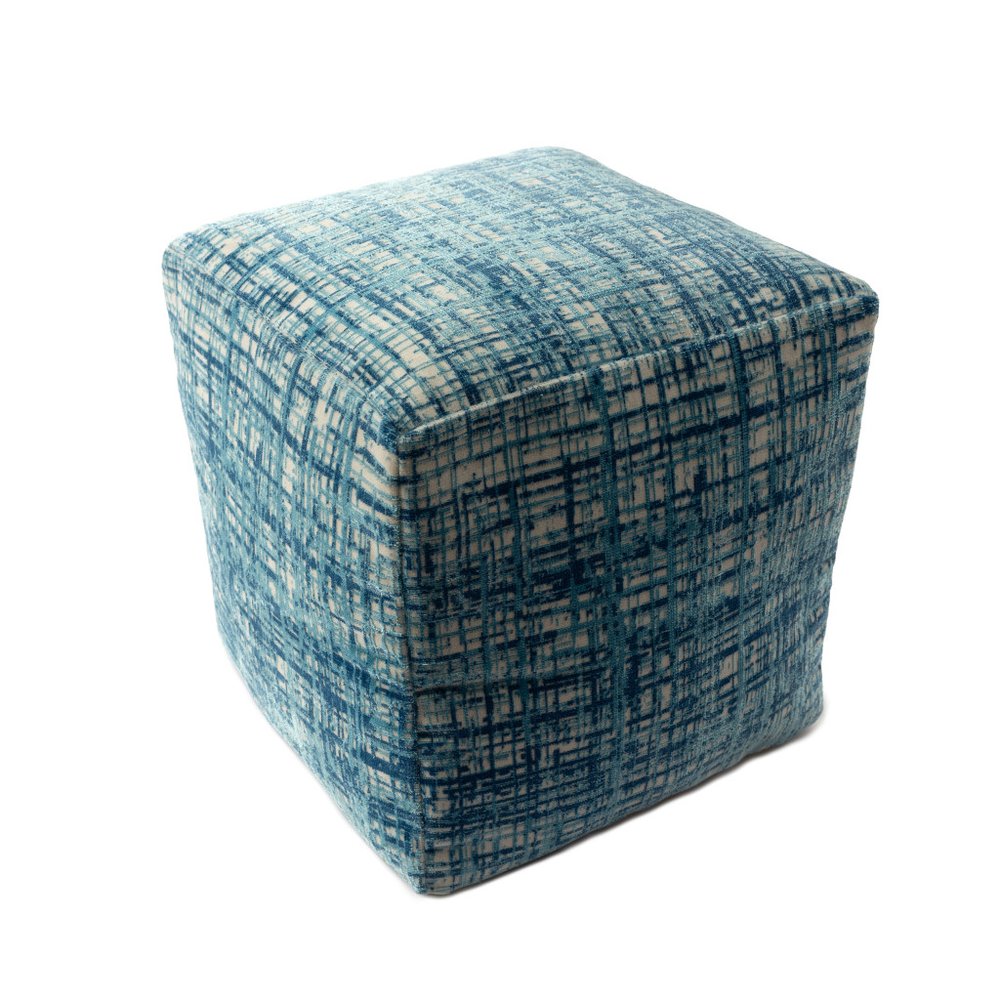 18" Beige Abstract Pouf Ottoman