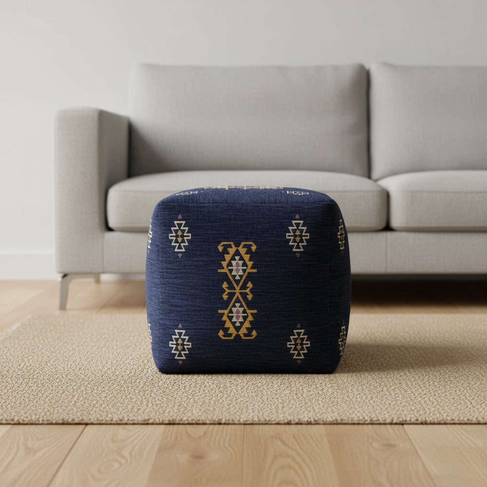 18" Blue Medallion Pouf Ottoman