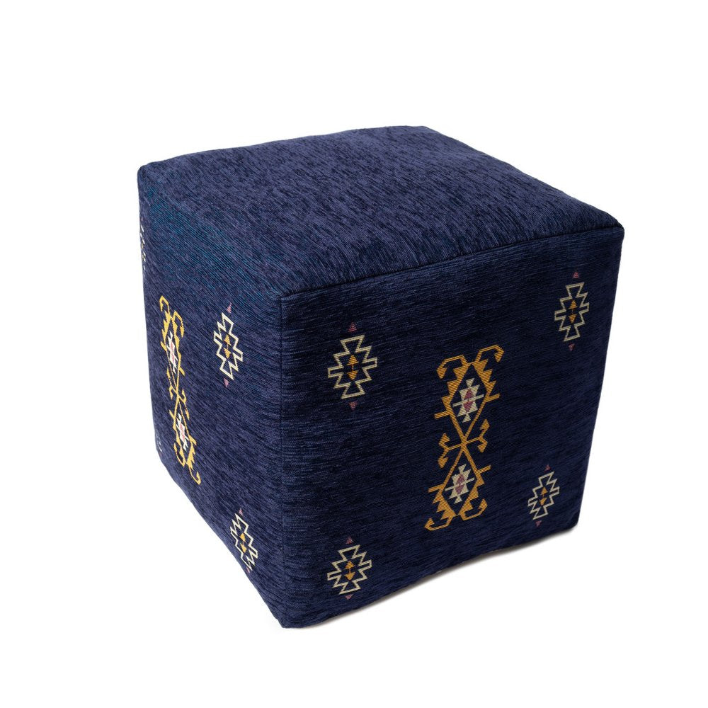 18" Blue Medallion Pouf Ottoman