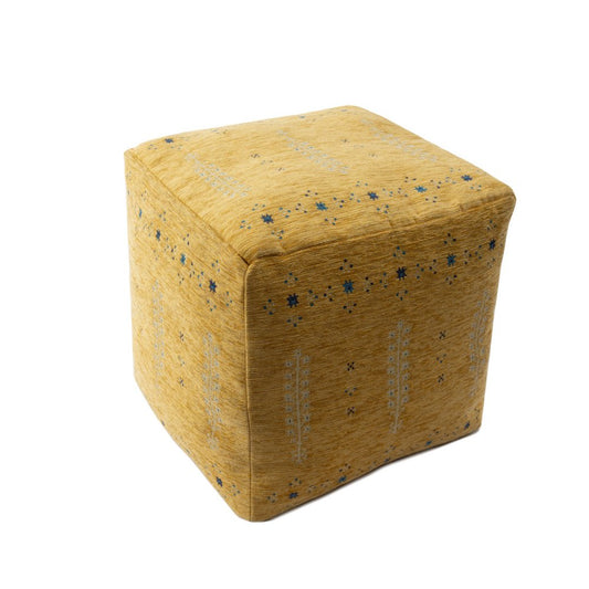 18" Yellow Abstract Pouf Ottoman