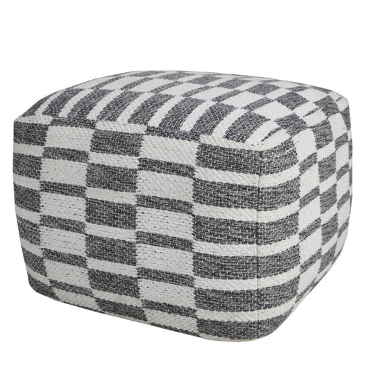 18" Gray Cotton Geometric Pouf Ottoman