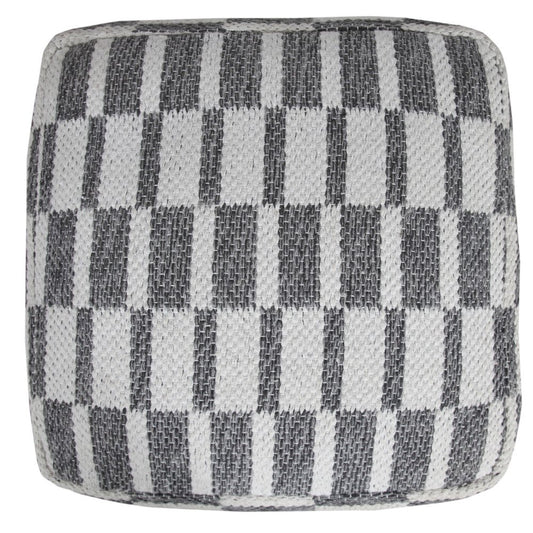 18" Gray Cotton Geometric Pouf Ottoman