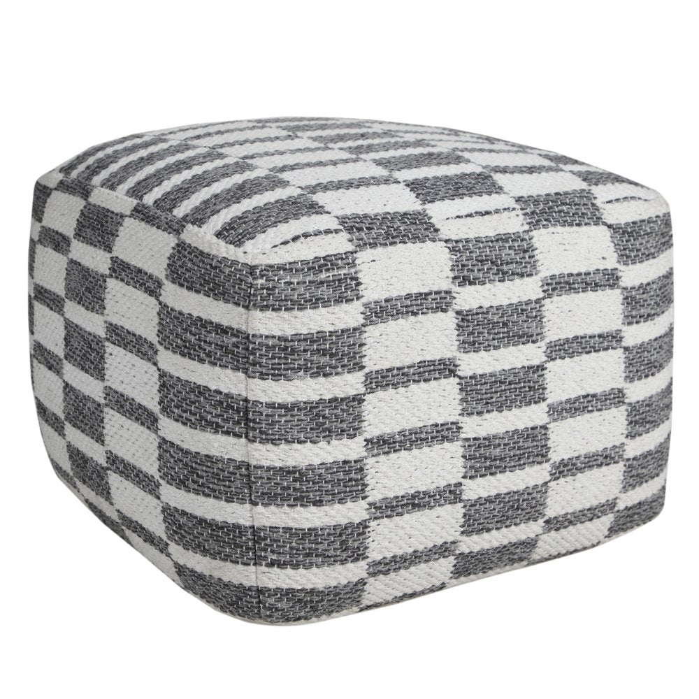 18" Gray Cotton Geometric Pouf Ottoman