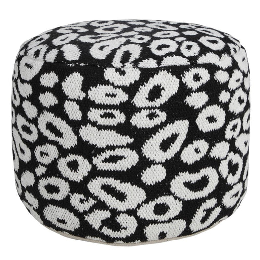 18" Black Cylinder Abstract Pouf Ottoman