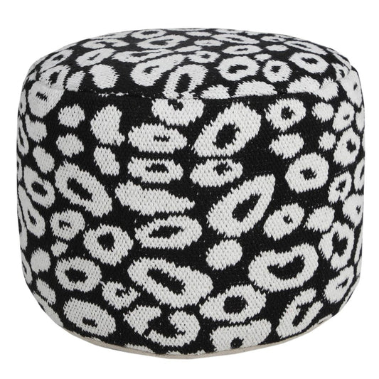 18" Black Abstract Cylinder Pouf Ottoman