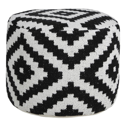 18" Black Geometric Cylinder Pouf Ottoman
