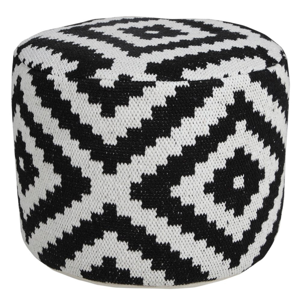 18" Black Cylinder Geometric Pouf Ottoman