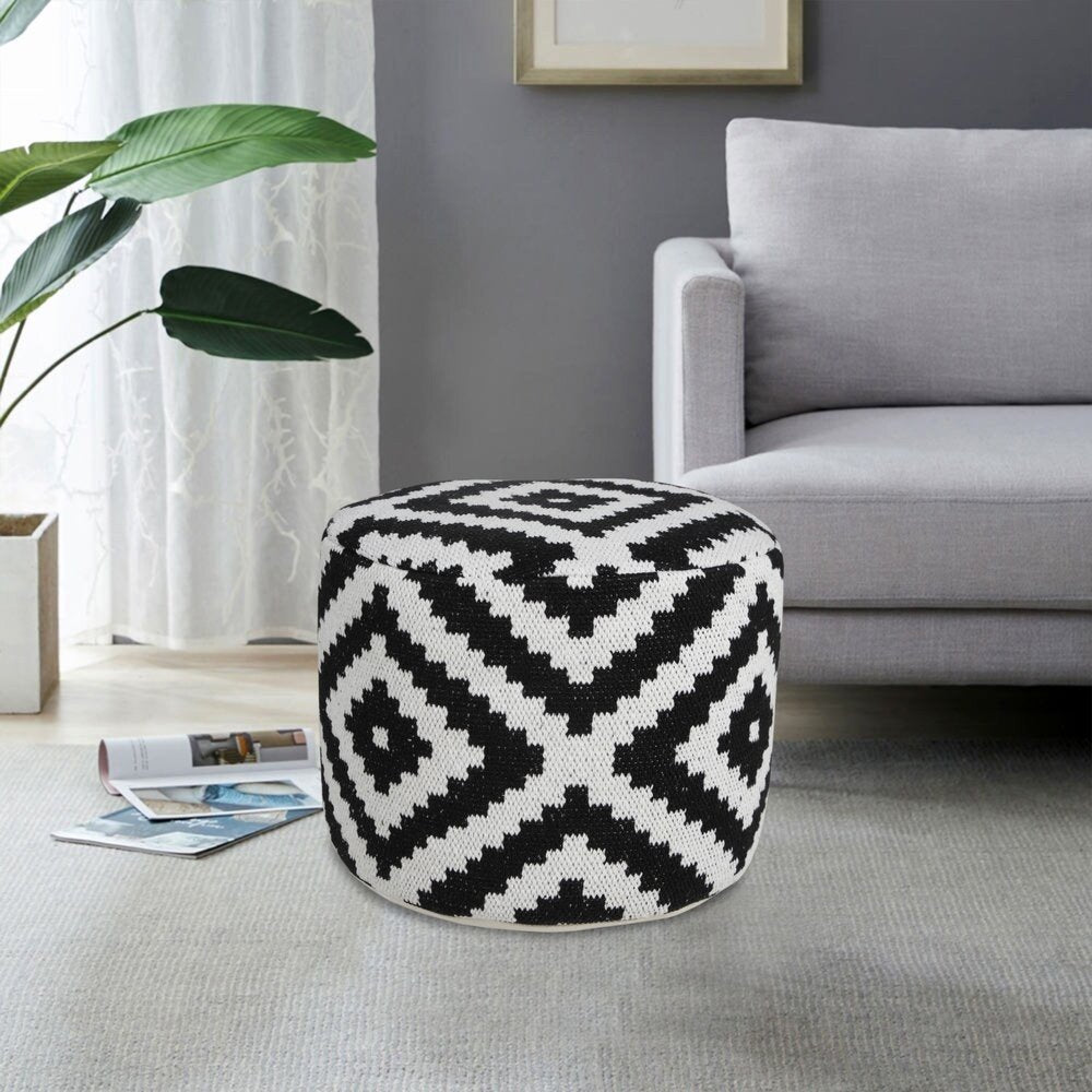 18" Black Cylinder Geometric Pouf Ottoman