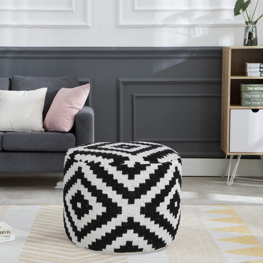 18" Black Cylinder Geometric Pouf Ottoman