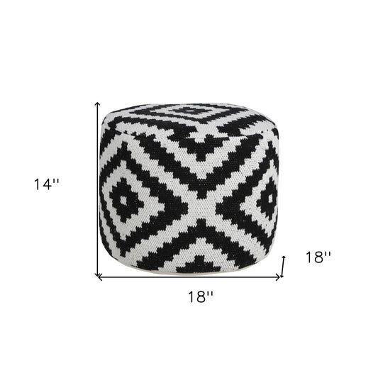 18" Black Geometric Cylinder Pouf Ottoman