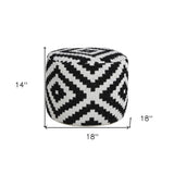 18" Black Geometric Cylinder Pouf Ottoman